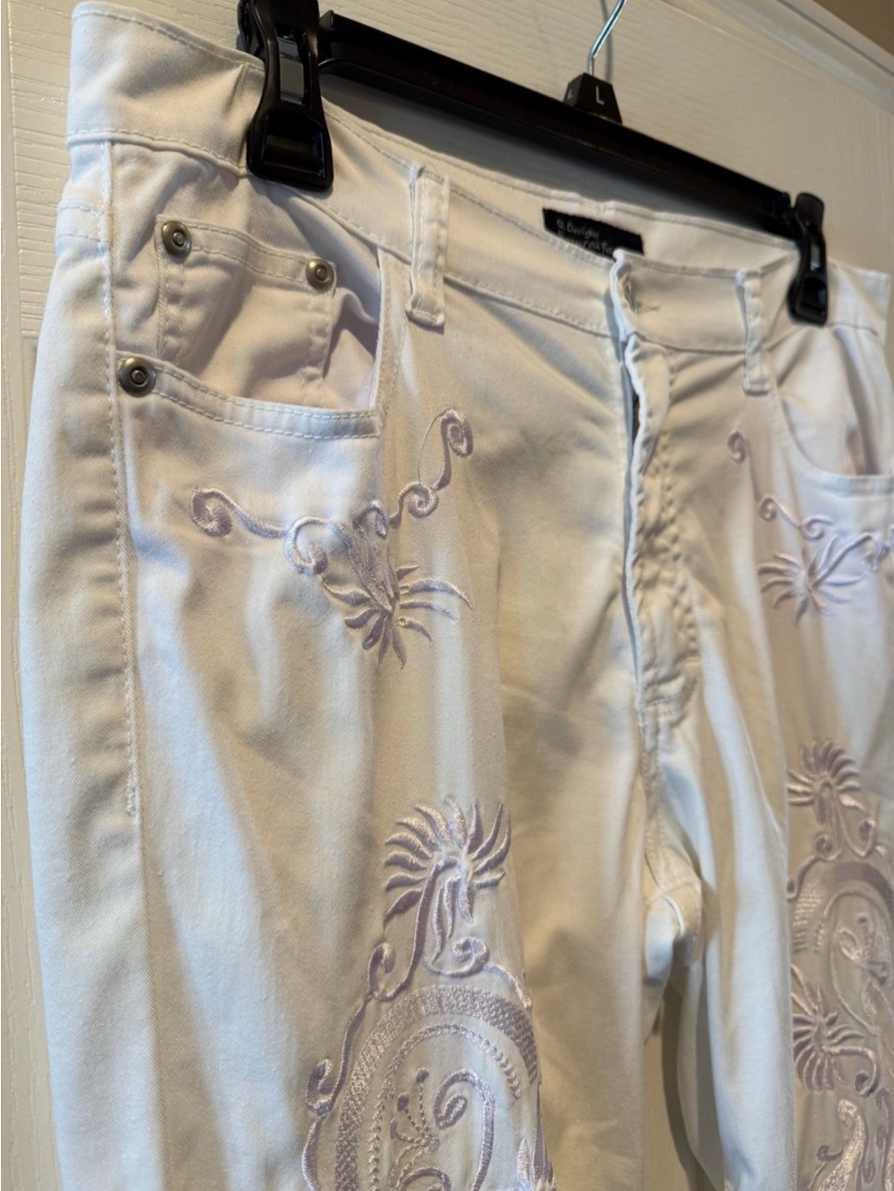 White Embroidered Denim Jeans by G. Designs Natural Fashions